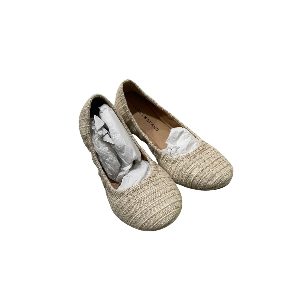 Lucky Brand Emmie Ballet Flats Light Stone Pala Woven Womens 6.5M LK-EMMIE